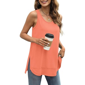 image:imageWIHOLL Loose Fit Tank Tops for Women Scoop Neck Summer Side Split Sleeveless Shirts 2026 FashionCcoral