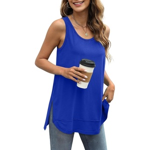 image:imageWIHOLL Loose Fit Tank Tops for Women Scoop Neck Summer Side Split Sleeveless Shirts 2026 FashionDblue