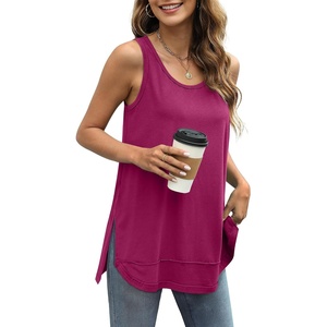 image:imageWIHOLL Loose Fit Tank Tops for Women Scoop Neck Summer Side Split Sleeveless Shirts 2026 FashionDgrey Purple