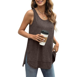 image:imageWIHOLL Loose Fit Tank Tops for Women Scoop Neck Summer Side Split Sleeveless Shirts 2026 FashionFbrown