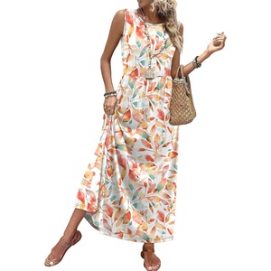 image:imageWIHOLL Summer Dresses for Women 2026 Maxi Dresses Long Flowy A Line Sleeveless Sundresses with PocketsLeafy Print