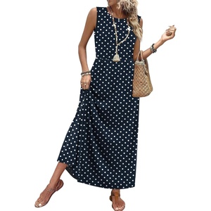 image:imageWIHOLL Summer Dresses for Women 2026 Maxi Dresses Long Flowy A Line Sleeveless Sundresses with PocketsNavy Polka Dot