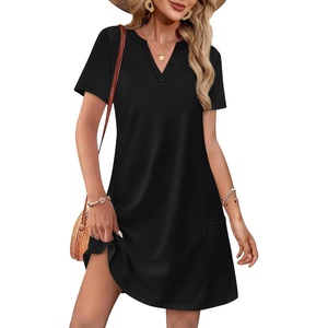 image:imageWIHOLL Summer Dresses for Women Casual V Neck Wedding Guest Dress Hawaiian Midi Dress Fashion Beach Vacation Clothes0black