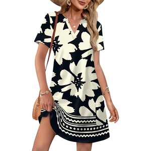 image:imageWIHOLL Summer Dresses for Women Casual V Neck Wedding Guest Dress Hawaiian Midi Dress Fashion Beach Vacation ClothesVintage Floral