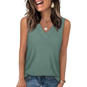 image:imageWIHOLL Tank Top for Women Summer Outfits V Neck T Shirts Trendy Eyelet Sleeveless Basic Beach Vacation Clothes0bean Green