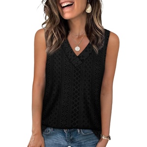 image:imageWIHOLL Tank Top for Women Summer Outfits V Neck T Shirts Trendy Eyelet Sleeveless Basic Beach Vacation Clothes0black