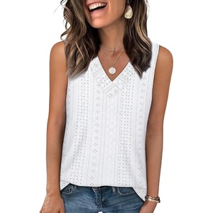 image:imageWIHOLL Tank Top for Women Summer Outfits V Neck T Shirts Trendy Eyelet Sleeveless Basic Beach Vacation Clothes0white