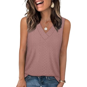image:imageWIHOLL Tank Top for Women Summer Outfits V Neck T Shirts Trendy Eyelet Sleeveless Basic Beach Vacation Clothes1dusty Pink
