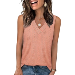 image:imageWIHOLL Tank Top for Women Summer Outfits V Neck T Shirts Trendy Eyelet Sleeveless Basic Beach Vacation Clothes2coral