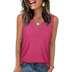 image:imageWIHOLL Tank Top for Women Summer Outfits V Neck T Shirts Trendy Eyelet Sleeveless Basic Beach Vacation Clothes2hot Pink