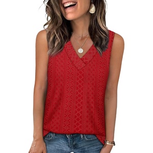 image:imageWIHOLL Tank Top for Women Summer Outfits V Neck T Shirts Trendy Eyelet Sleeveless Basic Beach Vacation ClothesRed