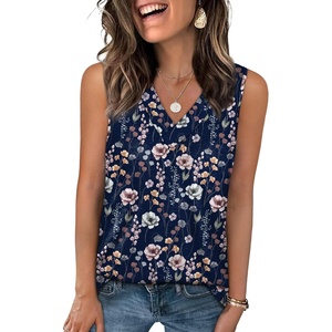 image:imageWIHOLL Tank Tops for Women Summer V Neck T Shirts Trendy Sleeveless Basic Tees Fashion Clothing5blue Flower