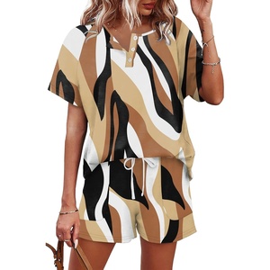 image:imageWIHOLL Two Piece Outfits for Women Lounge Sets Button Down Top and Shorts Set Sweatsuits with PocketsShort Sleeve  Multicolor