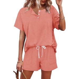 image:imageWIHOLL Two Piece Outfits for Women Lounge Sets Button Down Top and Shorts Set Sweatsuits with PocketsShort Sleeve  Orange