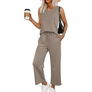 image:imageWIHOLL Two Piece Sets for Women Summer Outfits Matching Lounge Sets Wide Leg Crop Pants Vacation Travel1coffee
