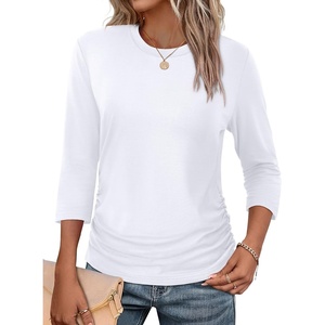 image:imageWIHOLL Womens 34 Length Sleeve Tops Crewneck Ruched Summer Shirts 2026 Business Casual Outfits Blouses Spring Clothes02  White