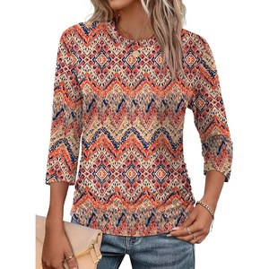 image:imageWIHOLL Womens 34 Length Sleeve Tops Crewneck Ruched Summer Shirts 2026 Business Casual Outfits Blouses Spring Clothes08  Boho