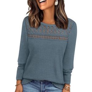 image:imageWIHOLL Womens Lace Long Sleeve Shirts Fall Tops Fashion Dressy Casual Lightweight Sweaters Mesh Clothes Trendy Waffle KnitDreal Teal