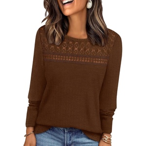 image:imageWIHOLL Womens Lace Long Sleeve Shirts Fall Tops Fashion Dressy Casual Lightweight Sweaters Mesh Clothes Trendy Waffle KnitIcoffee