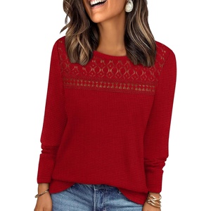 image:imageWIHOLL Womens Lace Long Sleeve Shirts Fall Tops Fashion Dressy Casual Lightweight Sweaters Mesh Clothes Trendy Waffle KnitIred