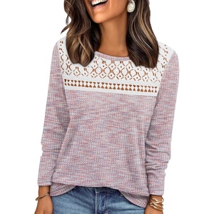 image:imageWIHOLL Womens Lace Long Sleeve Shirts Fall Tops Fashion Dressy Casual Lightweight Sweaters Mesh Clothes Trendy Waffle KnitKfantasy Pink