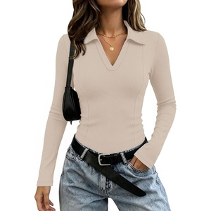 image:imageWIHOLL Womens Long Sleeve Shirts Collared Neck Business Casual Fitted TopsAapricot
