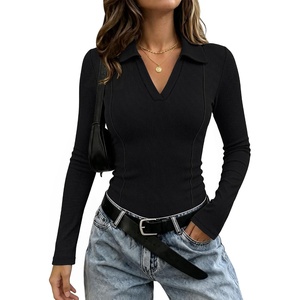 image:imageWIHOLL Womens Long Sleeve Shirts Collared Neck Business Casual Fitted TopsAblack