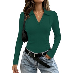 image:imageWIHOLL Womens Long Sleeve Shirts Collared Neck Business Casual Fitted TopsAgreen
