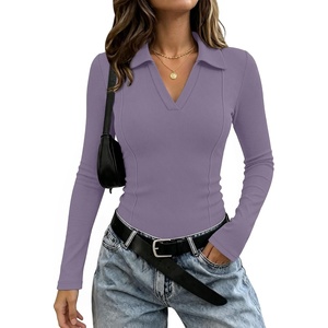 image:imageWIHOLL Womens Long Sleeve Shirts Collared Neck Business Casual Fitted TopsAgrey Purple