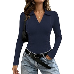 image:imageWIHOLL Womens Long Sleeve Shirts Collared Neck Business Casual Fitted TopsAnavy Blue
