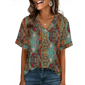 image:imageWIHOLL Womens Oversized V Neck Tshirts Plus Size Summer Tops 2026 Short Rolled Sleeve Shirts Dressy Casual Blouses S4XLBoho