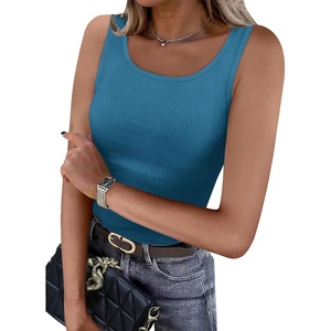 image:imageWIHOLL Womens Ribbed Tank Tops 2025 Summer Scoop Neck Slim Fitted Tops Casual Basic Knit Sleeveless ShirtsSmoky Blue