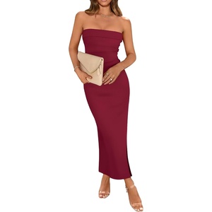 image:imageWIHOLL Womens Summer Dresses 2025 Fall Bodycon Maxi Tube Dress Strapless Side Slit Vacation Outfits