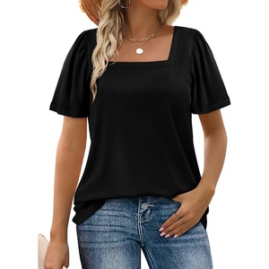 image:imageWIHOLL Womens Summer Tops Casual Square Neck Puff Short Sleeve T Shirts0black