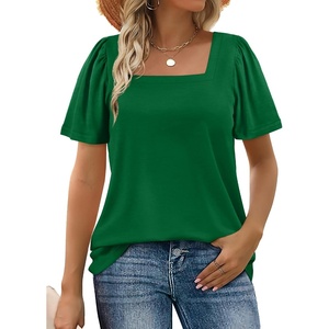 image:imageWIHOLL Womens Summer Tops Casual Square Neck Puff Short Sleeve T Shirts0green