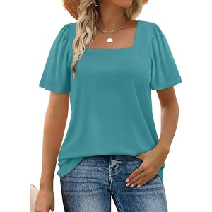 image:imageWIHOLL Womens Summer Tops Casual Square Neck Puff Short Sleeve T Shirts5turquoise