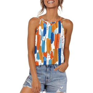 image:imageWlHOLL Womens Pleated Tank Tops Spaghetti Strap Camisole Halter Tops Curved Hem Fashion 2026Ecolorful