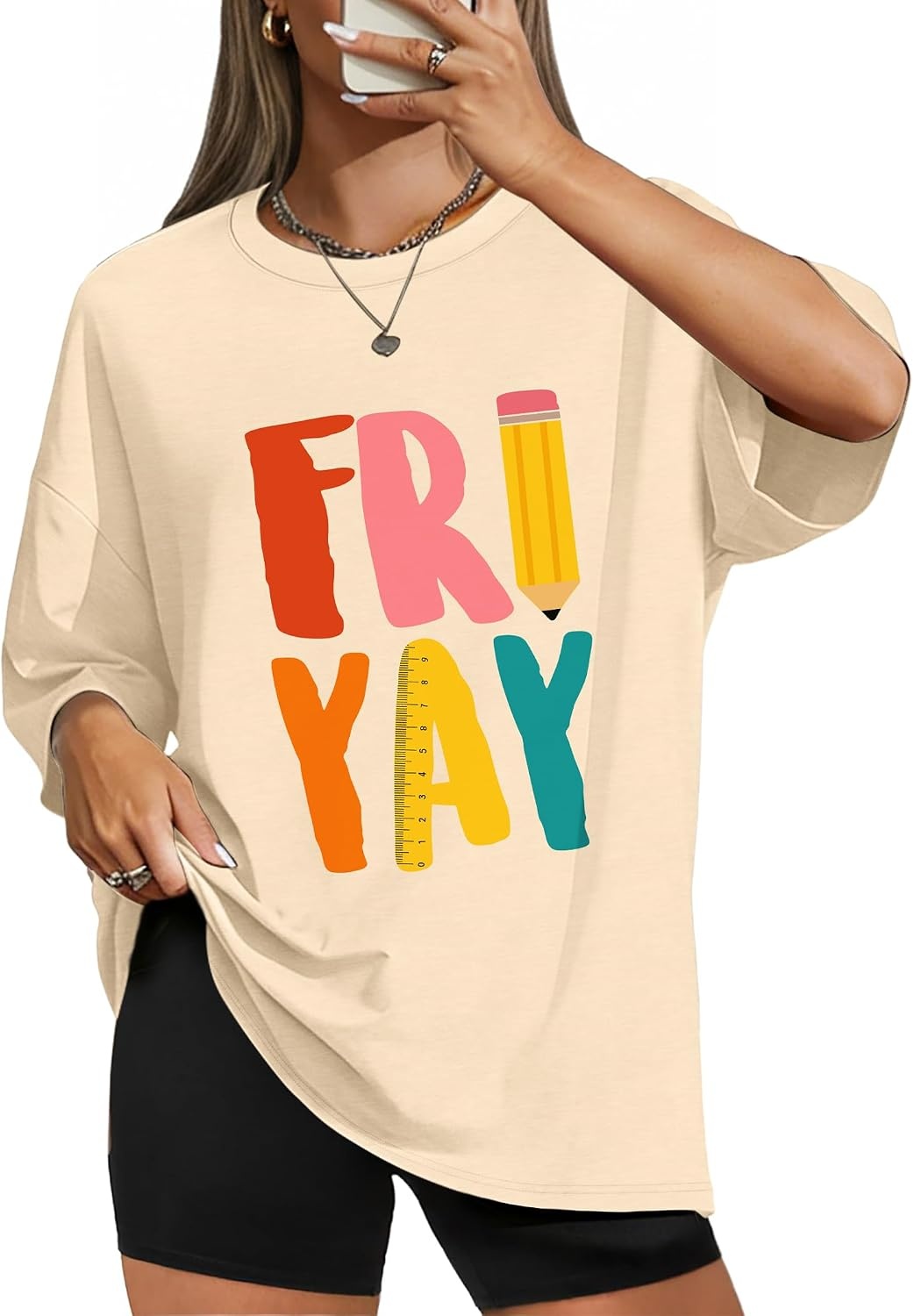 image:imageWIHOLL Oversized Tshirts for Women Summer Crew Neck Short Sleeve Graphic Tees Casual Loose Fit Workout Tops 2026Color Letters Print
