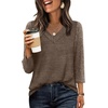 image:imageWIHOLL 34 Length Sleeve Womens Tops Lightweight Summer Fall OutfitsCoffee
