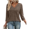 image:imageWIHOLL 34 Length Sleeve Womens Tops Lightweight Summer Fall OutfitsCoffee