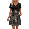 image:imageWIHOLL Dresses for Women 2026 Casual Summer V Neck Babydoll Dress Short Sleeve Fashion Beach Vacation ClothesBlack Leopard