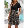 image:imageWIHOLL Dresses for Women 2026 Casual Summer V Neck Babydoll Dress Short Sleeve Fashion Beach Vacation ClothesBlack Leopard