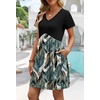 image:imageWIHOLL Dresses for Women 2026 Casual Summer V Neck Babydoll Dress Short Sleeve Fashion Beach Vacation ClothesBoho Leaf