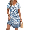image:imageWIHOLL Dresses for Women 2026 Casual Summer V Neck Babydoll Dress Short Sleeve Fashion Beach Vacation ClothesBoho Mandala
