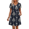 image:imageWIHOLL Dresses for Women 2026 Casual Summer V Neck Babydoll Dress Short Sleeve Fashion Beach Vacation ClothesEthnic Navy