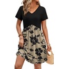 image:imageWIHOLL Dresses for Women 2026 Casual Summer V Neck Babydoll Dress Short Sleeve Fashion Beach Vacation ClothesFloral Brown