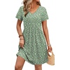 image:imageWIHOLL Dresses for Women 2026 Casual Summer V Neck Babydoll Dress Short Sleeve Fashion Beach Vacation ClothesGreen Floral