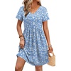 image:imageWIHOLL Dresses for Women 2026 Casual Summer V Neck Babydoll Dress Short Sleeve Fashion Beach Vacation ClothesThe Blue Floral