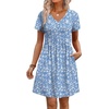 image:imageWIHOLL Dresses for Women 2026 Casual Summer V Neck Babydoll Dress Short Sleeve Fashion Beach Vacation ClothesThe Blue Floral
