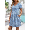 image:imageWIHOLL Dresses for Women 2026 Casual Summer V Neck Babydoll Dress Short Sleeve Fashion Beach Vacation ClothesThe Blue Floral